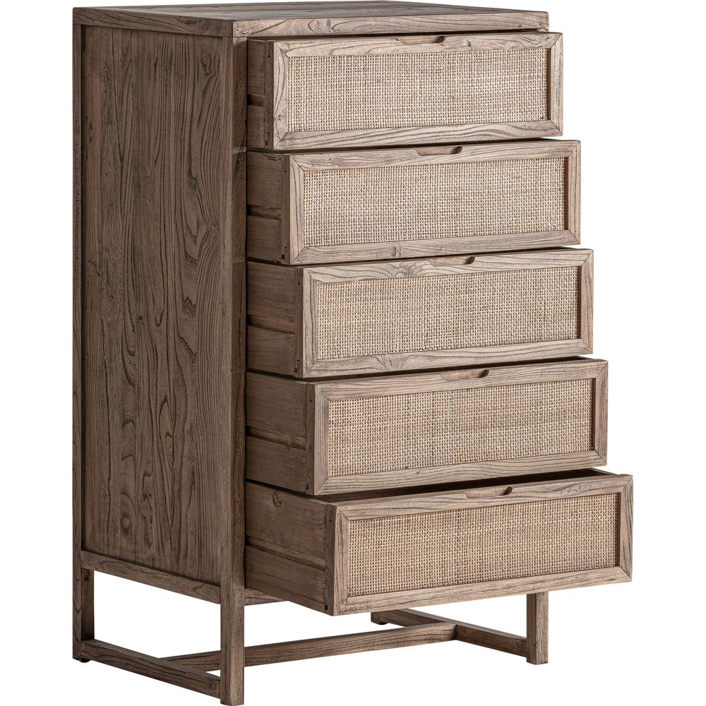 Cassettiera Alta Lusso in Olmo e Rattan Naturale