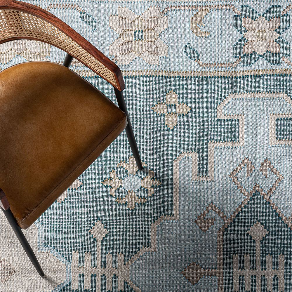 Tappeto outdoor blu riciclato design lusso Weave