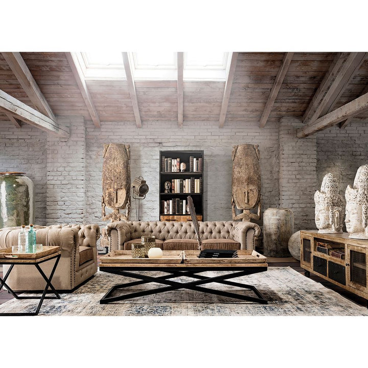 Tavolino rettangolare di design contemporaneo in mango e ferro