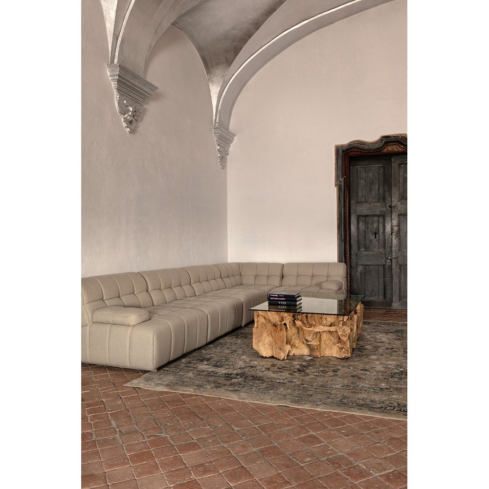 Tavolino cristallo base teak