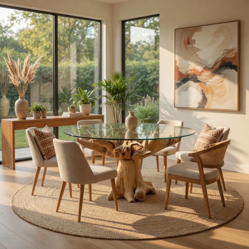 Tavolo Radice di Teak con Vetro Design di Lusso