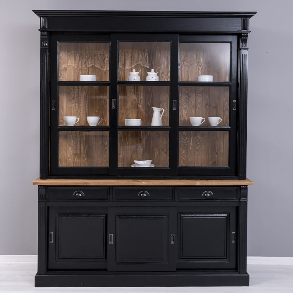 vetrina provenzale country chic nera legno massello