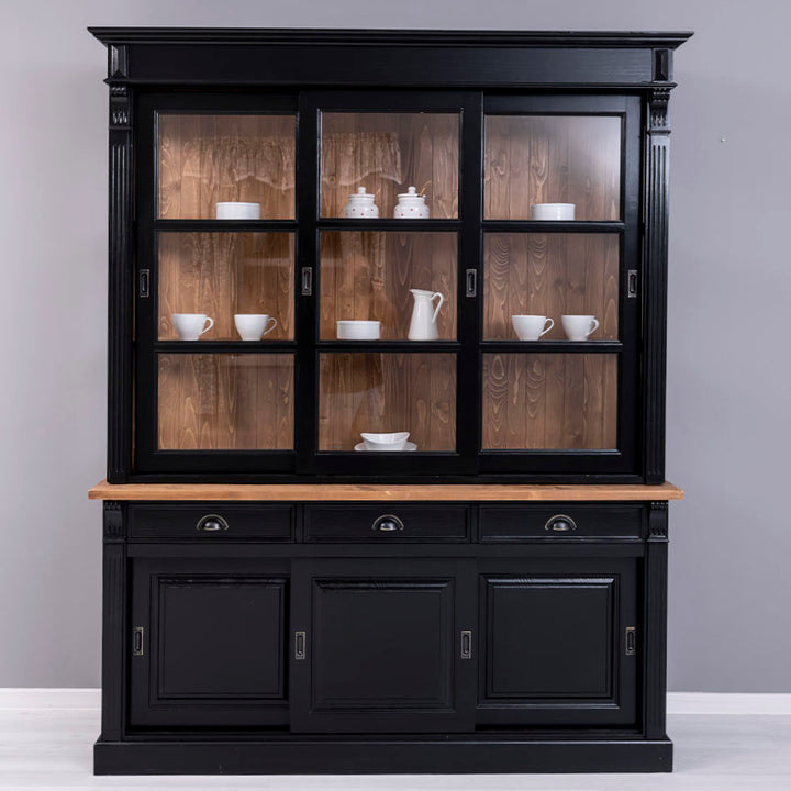 vetrina provenzale country chic nera legno massello